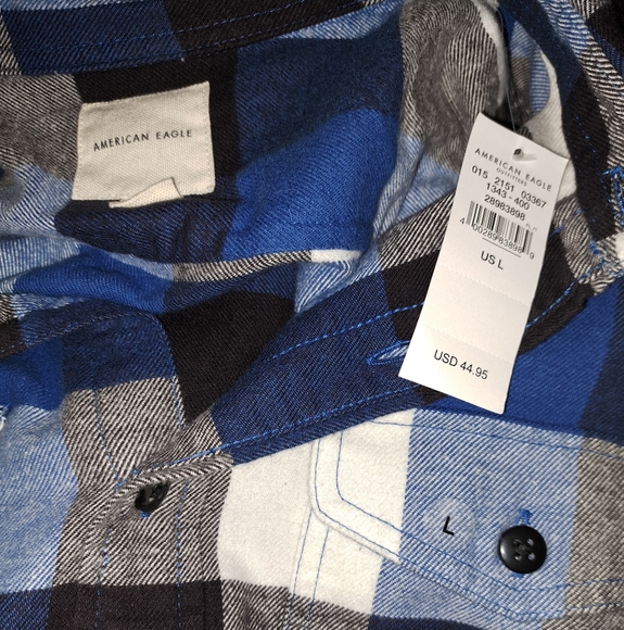 NWT American Eagle Outfitters Men's Flannel Plaid Blue Shirt Sz Large - Picture 11 of 11